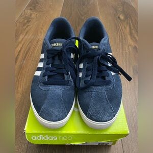 Adidas Dark Blue Suede Sneakers with White Stripes